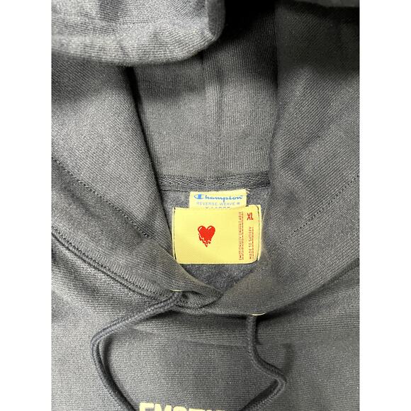 EMOTIONALLY UNAVAILABLE X CHAMPION HOODIE NAVY XL BLUE NEW - Picture 2 of 2